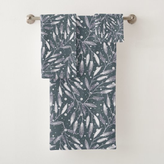 クリスマス、銀色の小枝、白、雪片、冬 バスタオルセット (インサイチュ)