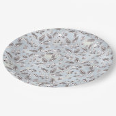 クリスマス、銀色の小枝、白、雪片、冬 ペーパープレート (アングル)