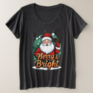 クリスマス – “陽気で明るいサンタ” プラスサイズTシャツ