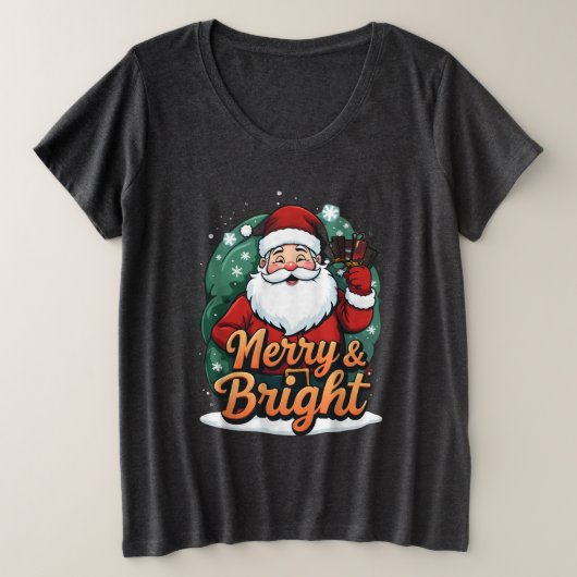 クリスマス – “陽気で明るいサンタ” プラスサイズTシャツ (デザイン正面)