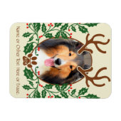 クリスマス〔雄ジカの〕枝角の犬/猫のパーソナライズ写真 マグネット (横)