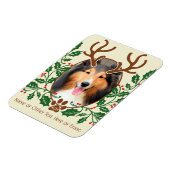 クリスマス〔雄ジカの〕枝角の犬/猫のパーソナライズ写真 マグネット (左側)