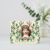 クリスマス〔雄ジカの〕枝角の犬/猫パーソナライズ写真 シーズンポストカード (スタンド正面)
