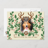 クリスマス〔雄ジカの〕枝角の犬/猫パーソナライズ写真 シーズンポストカード (正面/裏面)