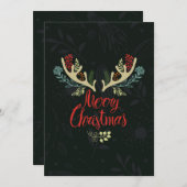 クリスマス〔雄ジカの〕枝角書簡グリーティングカード シーズンカード (正面/裏面)