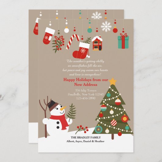 クリスマス・雪だるまの引っ越し発表 シーズンカード (正面/裏面)