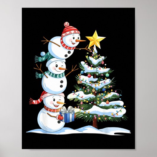 クリスマス 雪だるま クリスマスツリー 面白い 雪だるま好き ポスター (正面)