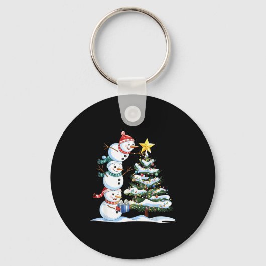 クリスマス 雪だるま クリスマスツリー 面白い 雪だるま 愛好家 キーホルダー (正面)