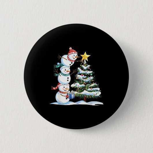 クリスマス 雪だるま クリスマスツリー 面白い 雪だるま 愛好家 缶バッジ (正面)