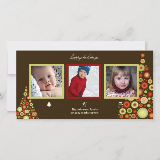 クリスマス、雪だるま、サンタツリーの写真カード シーズンカード (正面)