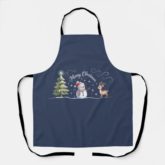 クリスマス 雪だるま トナカイ クリスマスツリー 冬 エプロン (正面)