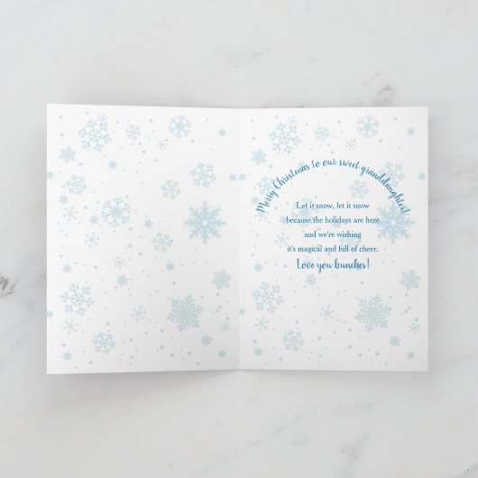 クリスマス,雪だるま,孫娘,青のシェード カード (内部)