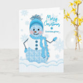 クリスマス,雪だるま,孫娘,青のシェード カード (黄色い花)