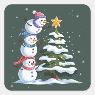 クリスマス 雪だるま 愛好者 ツリー クリスマス 冬のパーティー スクエアシール