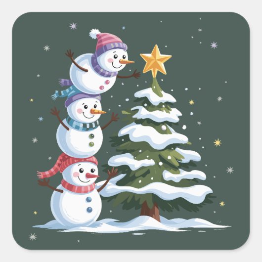 クリスマス 雪だるま 愛好者 ツリー クリスマス 冬のパーティー スクエアシール (正面)