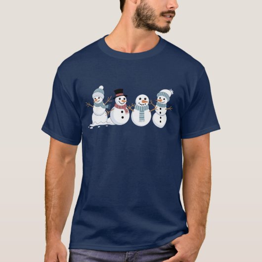 クリスマス 雪だるま 行列 Xmas 冬の休日のシーズン Tシャツ (正面)