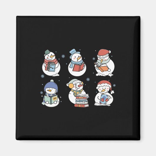 クリスマス 雪だるま 読書 本 Xmas ギフト 読書家  マグネット (正面)