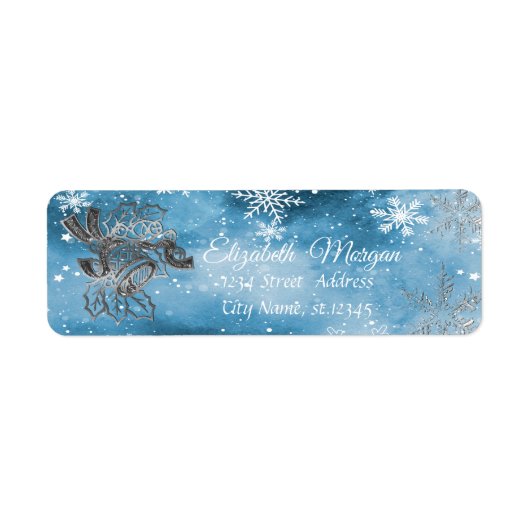 クリスマス+雪の結晶,シルバー+クリスマスベル ラベル (正面)