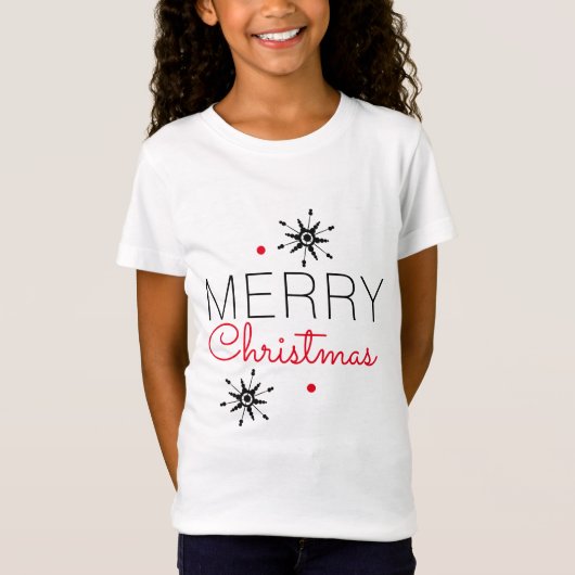 クリスマス 雪の結晶 ブラック レッド Tシャツ (正面)