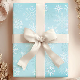 クリスマス+雪の結晶+ブルーの雪のパターン ラッピングペーパー