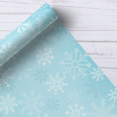クリスマス+雪の結晶+ブルーの雪のパターン ラッピングペーパー