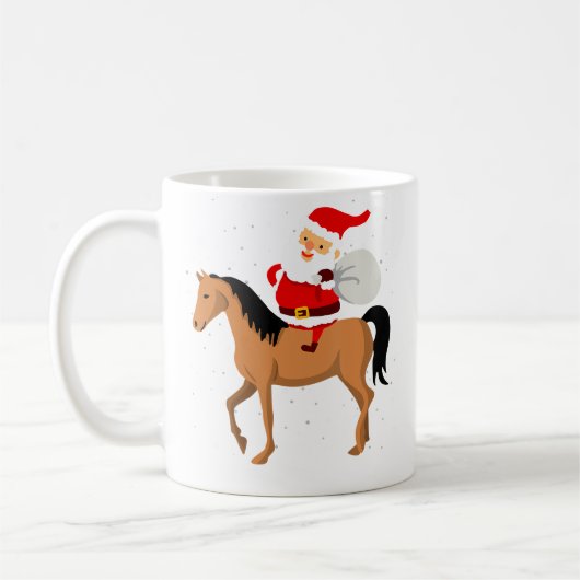 クリスマス 雪 サンタ 馬に乗る Xmas ユニーク コーヒーマグカップ (左)