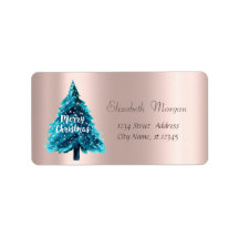 クリスマス、青いクリスマスツリー、バラ金ゴールド