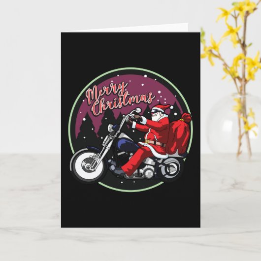 クリスマス 面白い サンタがバイクに乗る ギフト カード (黄色い花)