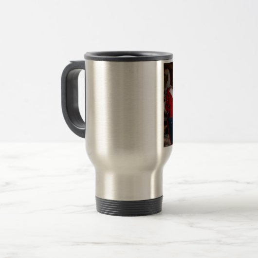 クリスマス 馬に乗ったサンタのスノーアートプリント トラベルマグ (正面左)