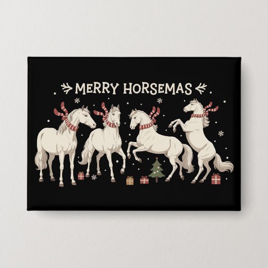 クリスマス 馬好き メリー ホースマス ファーマー 農場 缶バッジ (正面)