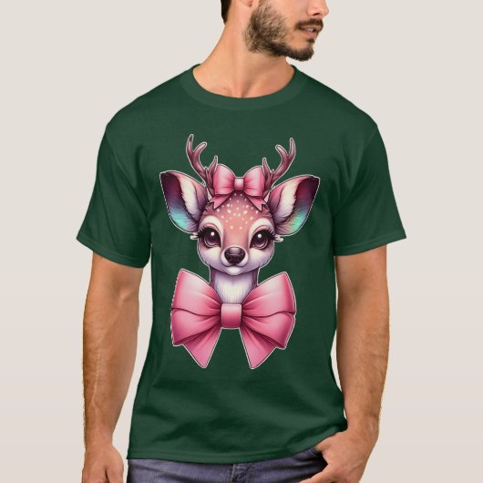 クリスマス 馬車 クリスマスおめでとう ピンクの動物 レトロ Tシャツ (正面)