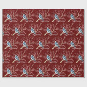 クリスマス《鳥》アメリカゴガラとベリーと雪片 ラッピングペーパー (フラット)