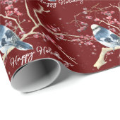 クリスマス《鳥》アメリカゴガラとベリーと雪片 ラッピングペーパー (ロールコーナー)