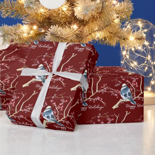 クリスマス《鳥》アメリカゴガラとベリー ラッピングペーパー (クリスマス)