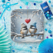 クリスマス《鳥》アメリカゴガラと赤いハート ペーパープレート (パーティー)