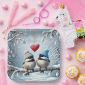 クリスマス《鳥》アメリカゴガラと赤いハート ペーパープレート (パーティー)