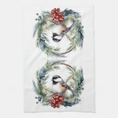 クリスマス《鳥》アメリカゴガラバードインリースアート キッチンタオル (縦)