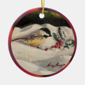 クリスマス《鳥》アメリカゴガラ(ミスタントーと冬の雪あり) 2 セラミックオーナメント (正面)