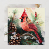 クリスマス（鳥）ショウジョウコウカンチョウとカスタマイズ可能な家族写真 シーズンカード (正面/裏面)