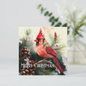 クリスマス（鳥）ショウジョウコウカンチョウとカスタマイズ可能な家族写真 シーズンカード (スタンド正面)