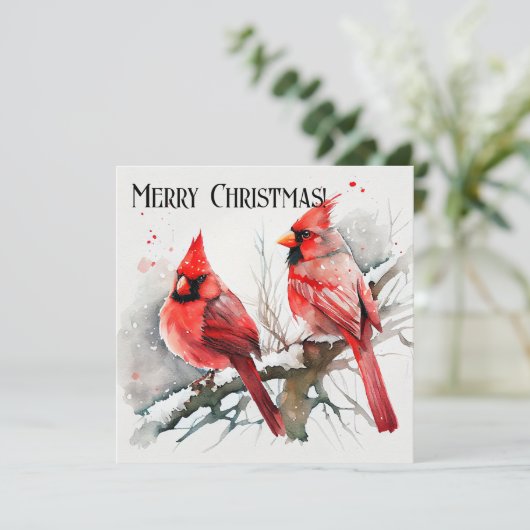 クリスマス（鳥）ショウジョウコウカンチョウとカスタマイズ可能な家族写真 シーズンカード (スタンド正面)