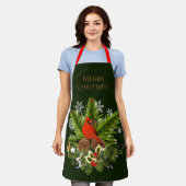 クリスマス(鳥)ショウジョウコウカンチョウとグリーナリーホリデー エプロン (着用した状態)