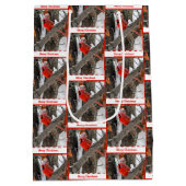 クリスマス（鳥）ショウジョウコウカンチョウとストッキングキャップ ミディアムペーパーバッグ (裏面)