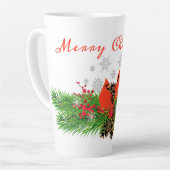 クリスマス(鳥)ショウジョウコウカンチョウと緑のラテマグ カフェラテマグ (左アングル)