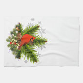 クリスマス（鳥）ショウジョウコウカンチョウと緑 キッチンタオル (横)