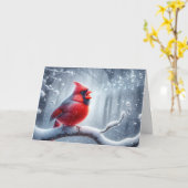 クリスマス（鳥）ショウジョウコウカンチョウと音符 カード (黄色い花)