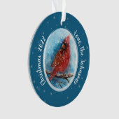 クリスマス(鳥)ショウジョウコウカンチョウの雪の結晶オン赤または青 オーナメント (正面)