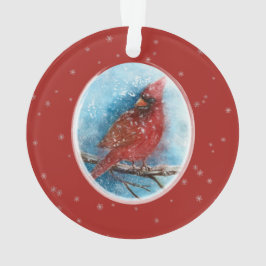 クリスマス(鳥)ショウジョウコウカンチョウの雪の結晶オン赤または青 オーナメント