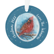 クリスマス（鳥）ショウジョウコウカンチョウの雪の結晶オン赤または青