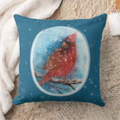 クリスマス(鳥)ショウジョウコウカンチョウの雪の結晶オン赤または青 クッション (ブランケット)